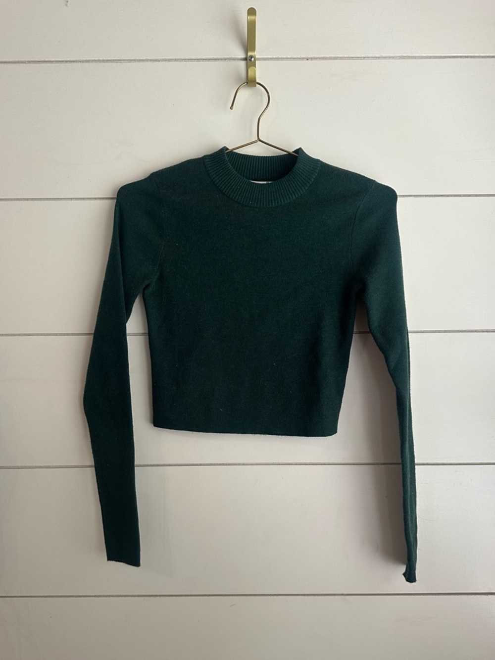 Altar'd State Dark Green Ribbed Crewneck Crop Sweater